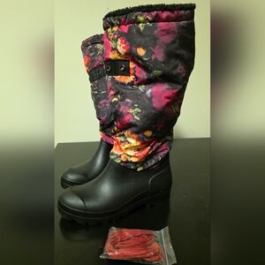 Floral Black Women's Winter Boots